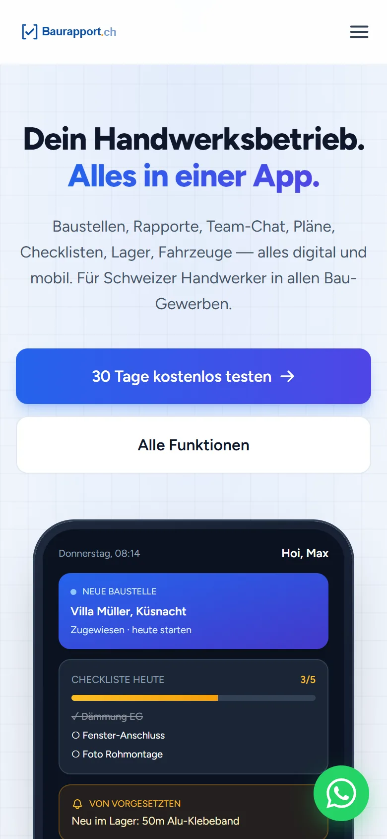 baurapport.ch on mobile